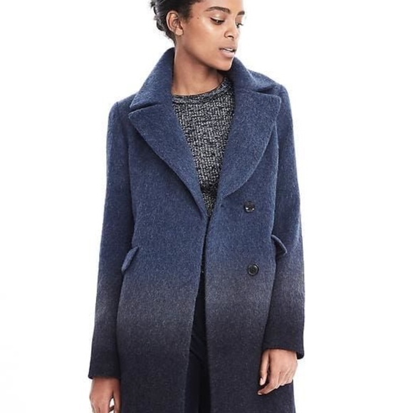 Banana Republic Navy Blue Ombre Wool Blend Coat Small Petite - Picture 8 of 9
